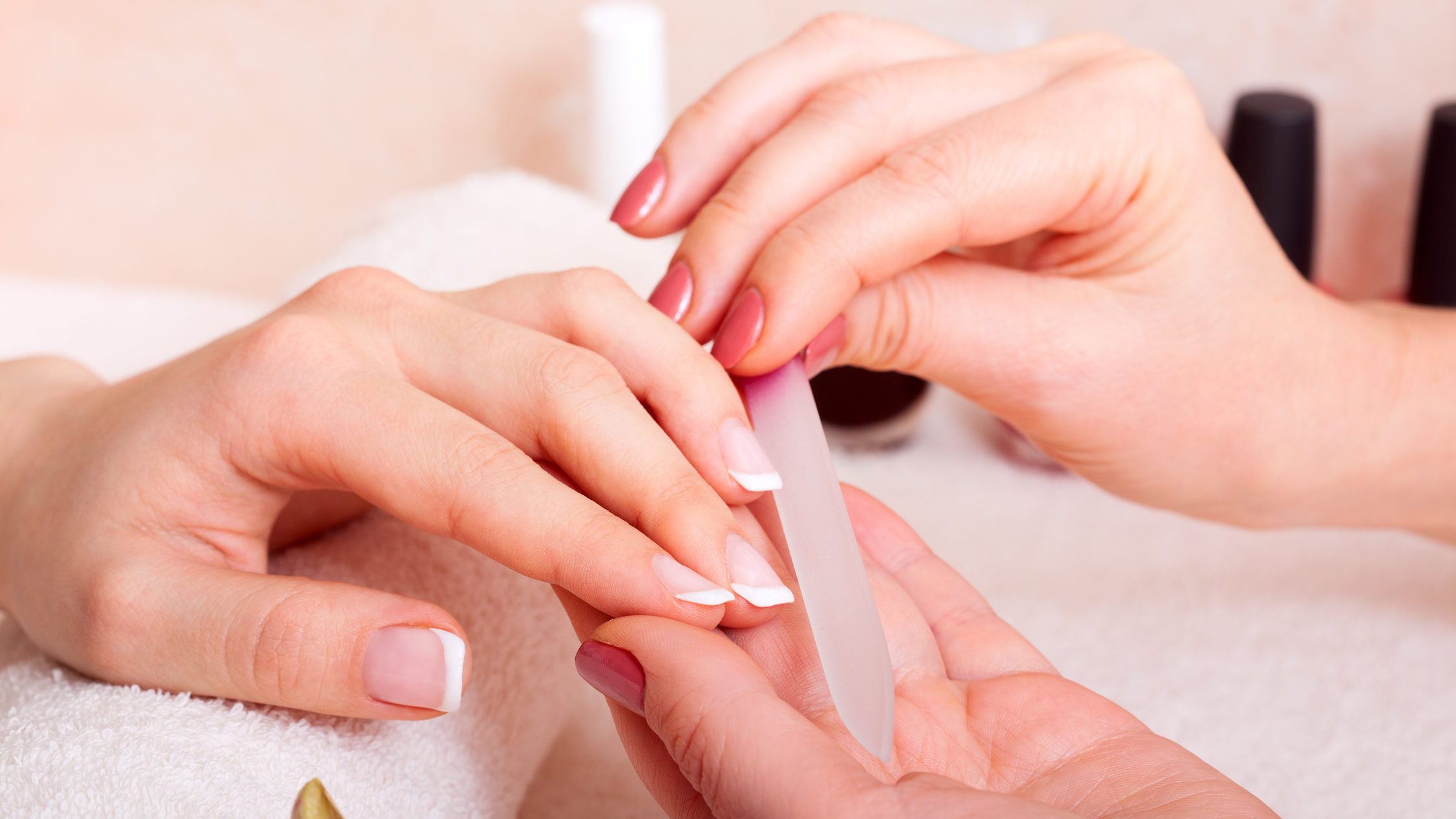 Fresh French manicure for homecoming night at Salon de Allure in Ennis, TX